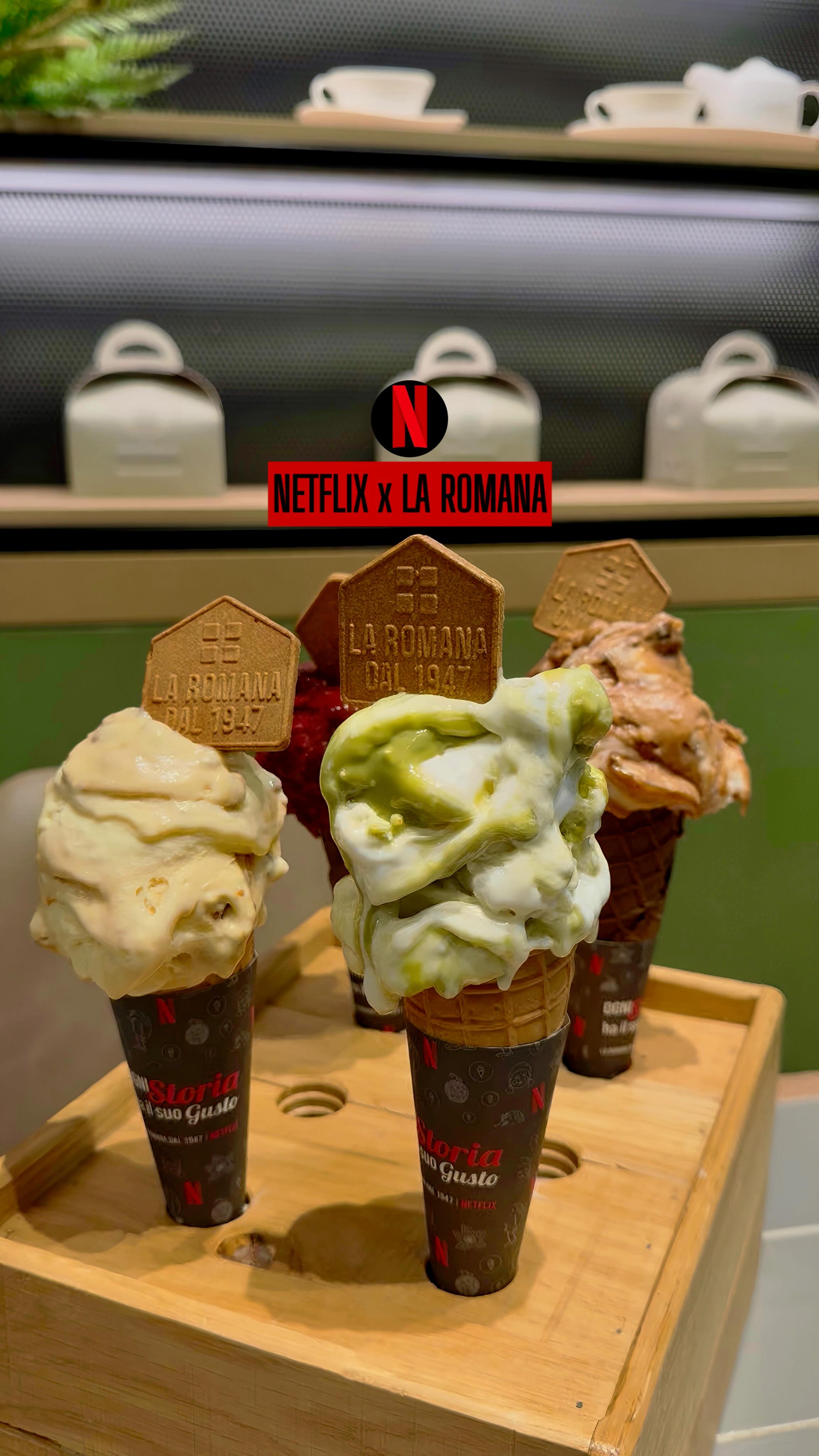 Instagram post by @tableeefortwo_ for Netflix Family. Caption reads: ‼️Netflix inspired Gelatos at....