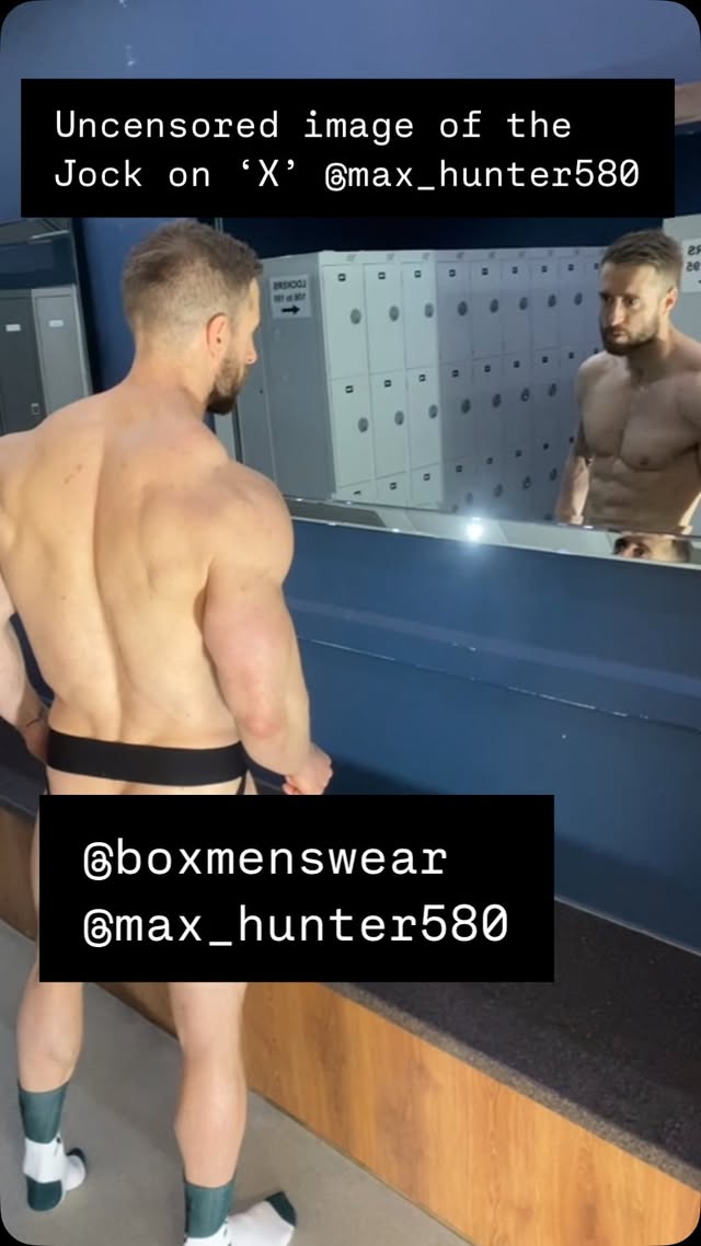 Instagram post by @max_hunter580 for Box Menswear. Caption reads: [...] jock 👀👀👀🤫🤫 LOVE THIS JOCK BY....