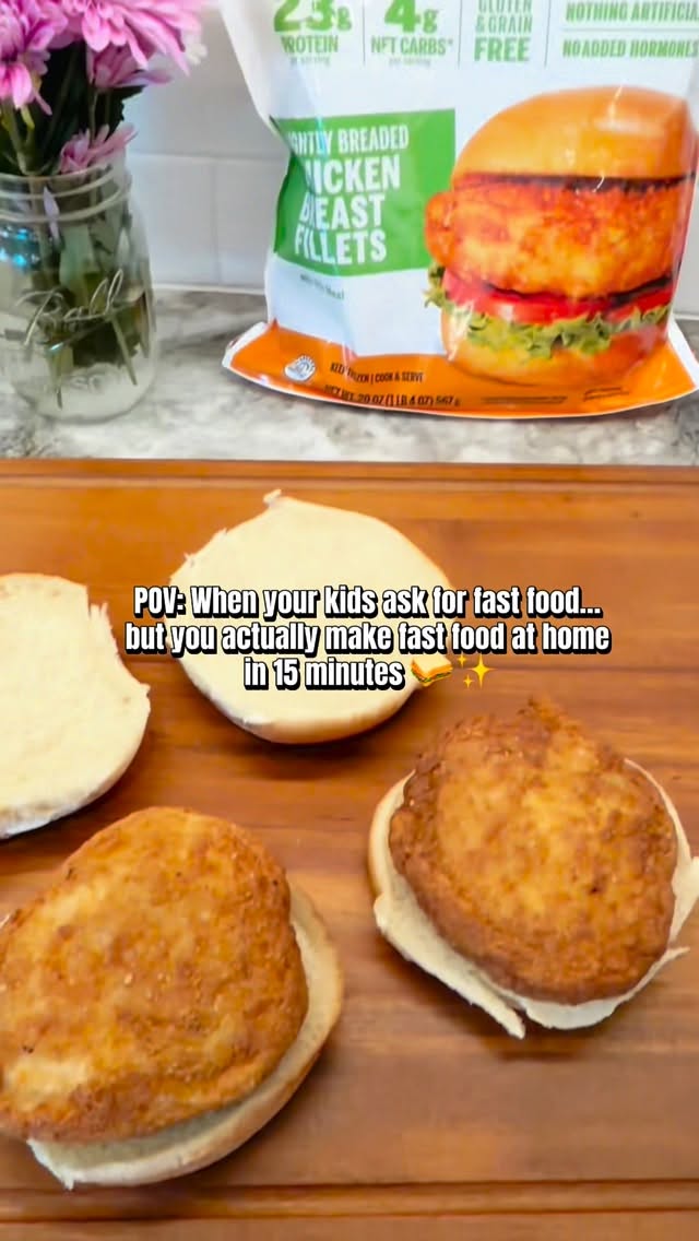 Instagram post by @patty_streff_fitness for Real Good Foods Co.. Caption reads: POV: When your kids ask for fast food… but you....