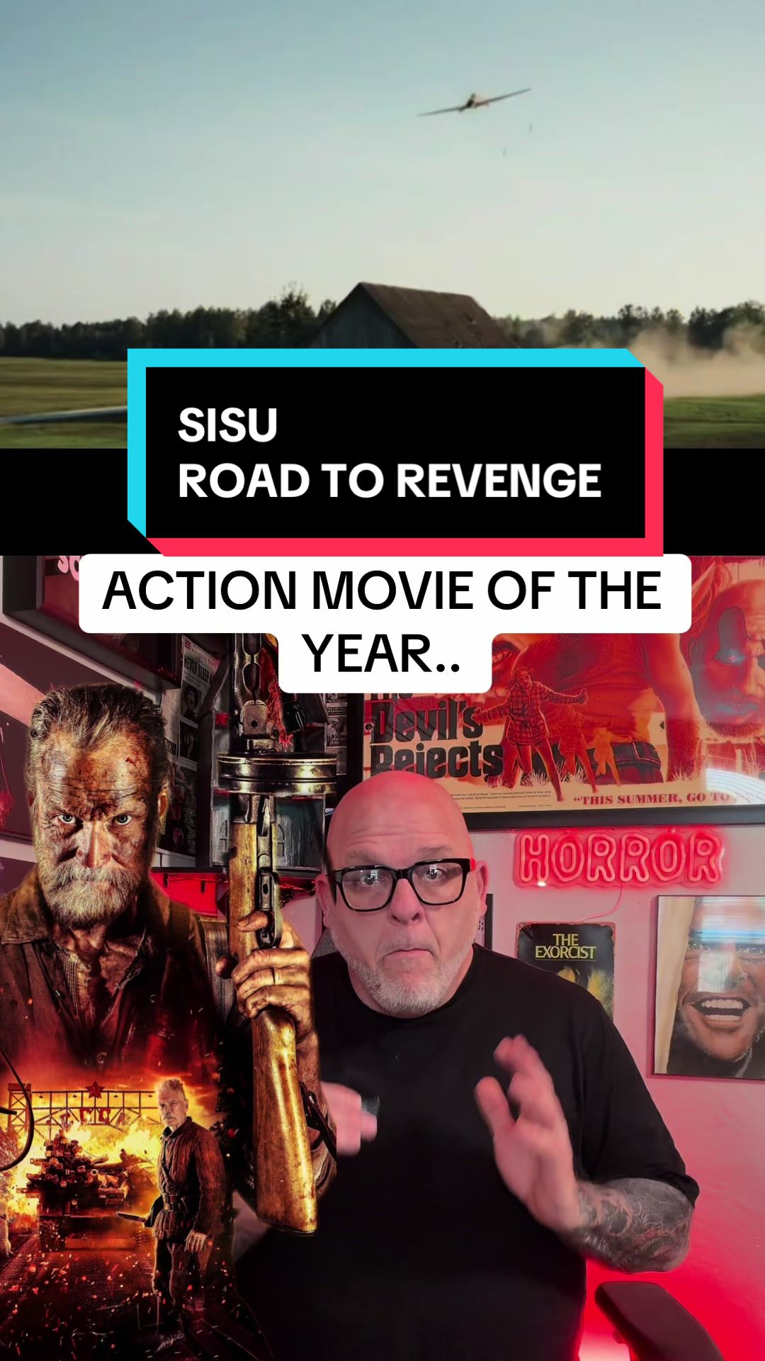 TikTok post by @yourmovie_guy412 for Sony Pictures. Caption reads: SWEET REVENGE- SISU Road To Revenge-A man returns....