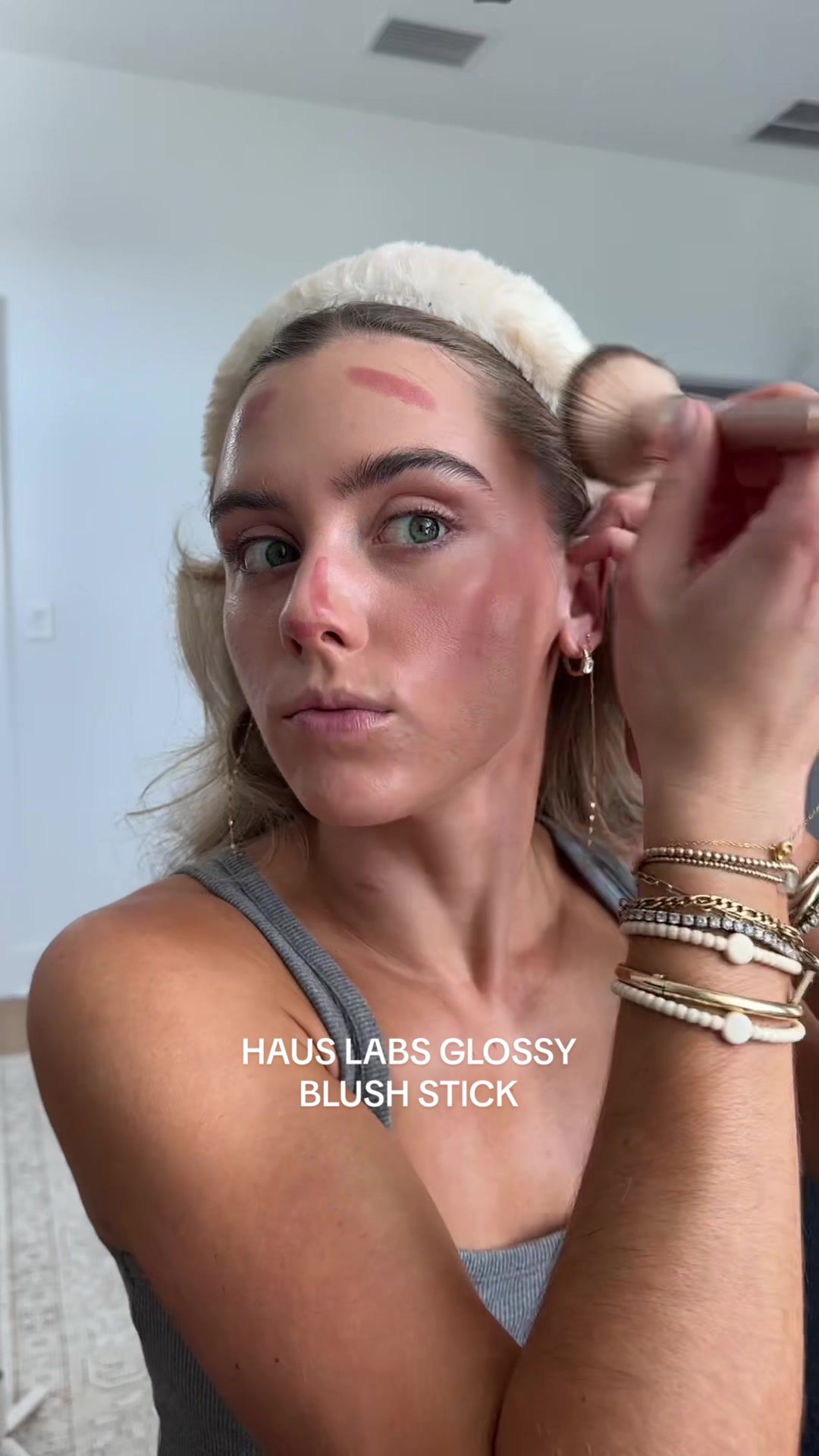 TikTok post by @sloanevosen for Haus Labs. Caption reads: [...] #tiktokshopcreatorpicks #hauslabsblush @Haus....
