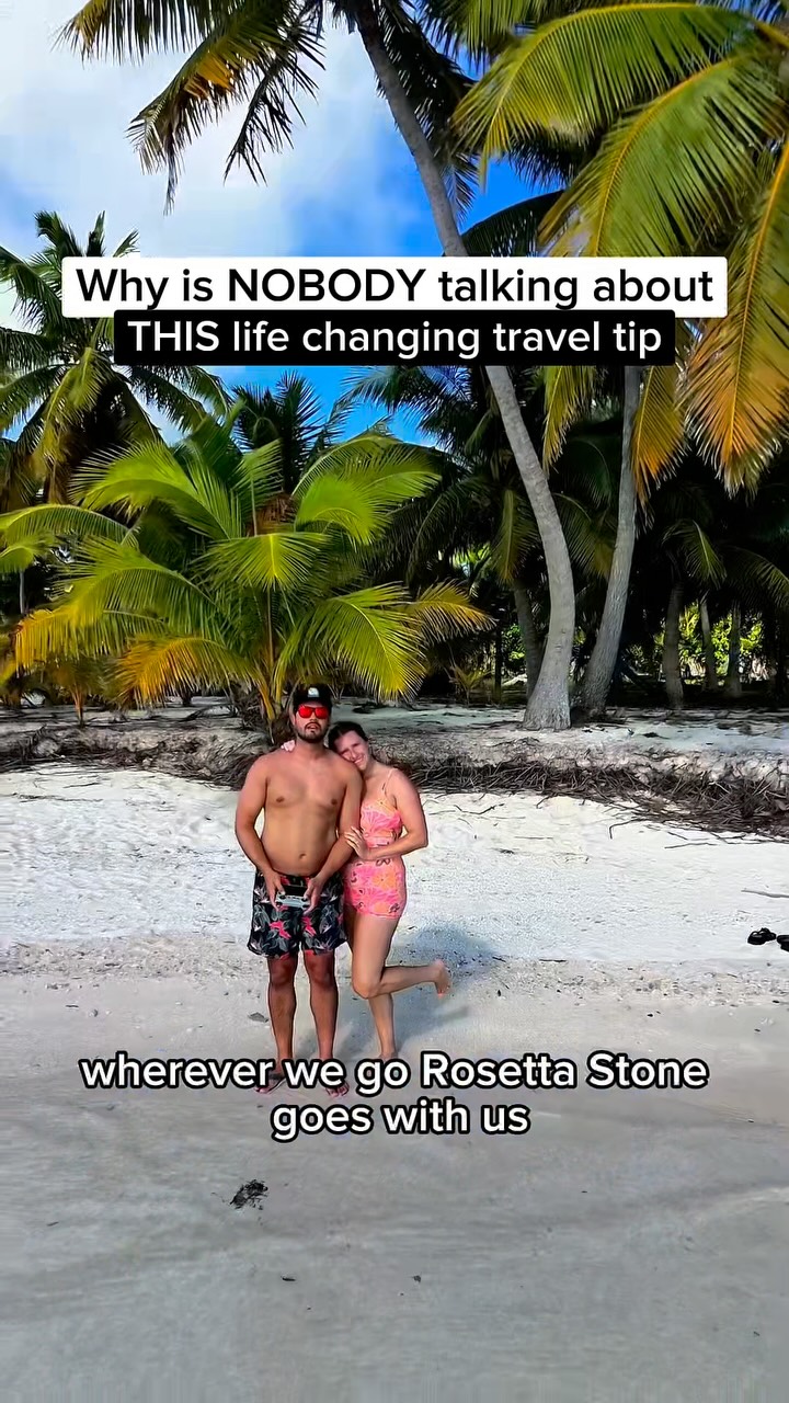 Instagram post by @thetravelmentors for Rosetta Stone. Caption reads: [...] of learning a new language?! Rosetta Stone....