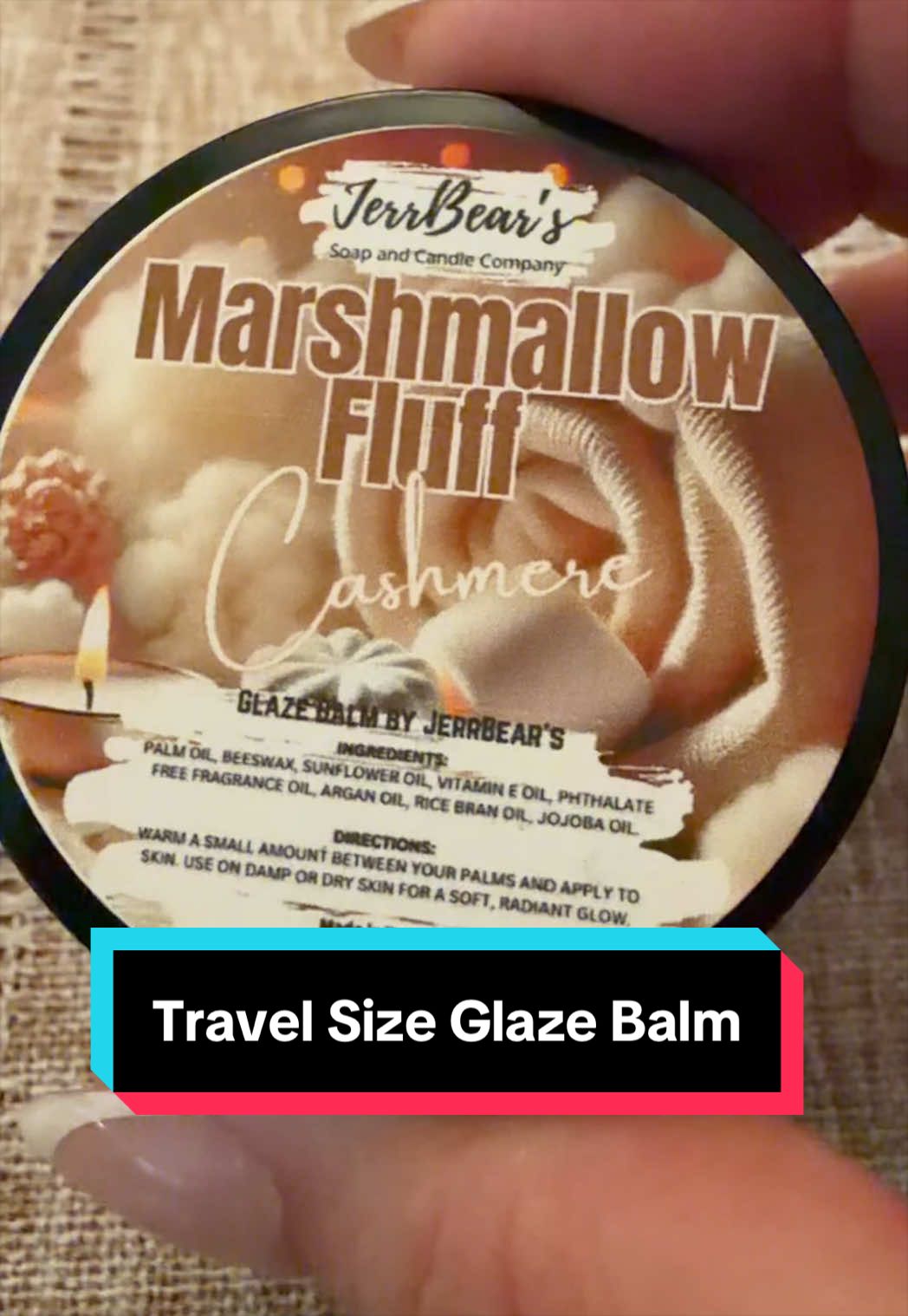 TikTok post by @nessasary1031 for JerrBears Company. Caption reads: @jerrbearscompany Oil-based Glaze Balm in the....