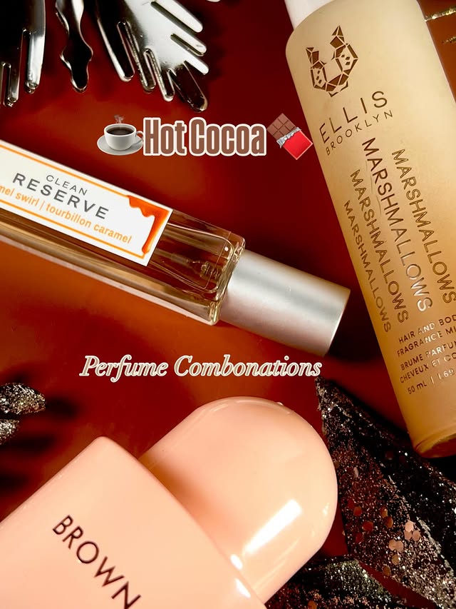 Instagram post by @talkintoya247 for CLEAN BEAUTY COLLECTIVE. Caption reads: ☕️Hot Cocoa Perfume Combination🍫(sweet scents for....