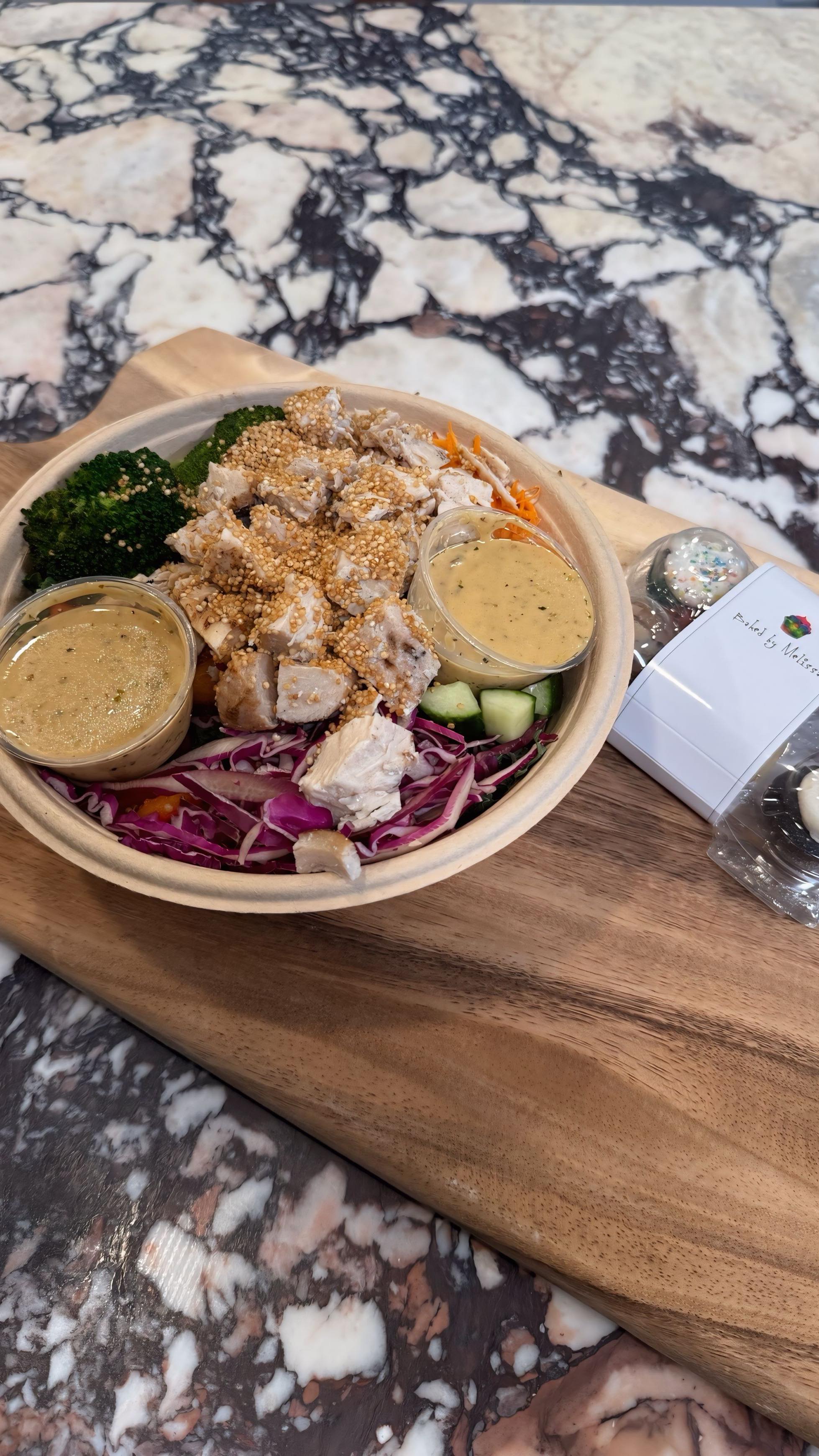 Instagram post by @mattymaggiacomo for Baked by Melissa. Caption reads: RAINBOW KALE SALAD 🌈🥗 It’s time to taste it....