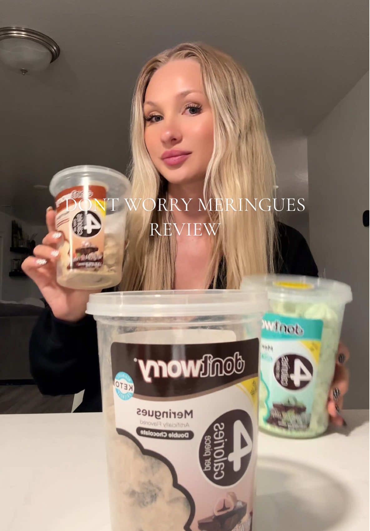 TikTok post by @alyssahendo_24 for dontworrysnacks. Caption reads: Cannot believe these are only 4 calories each 🤯....