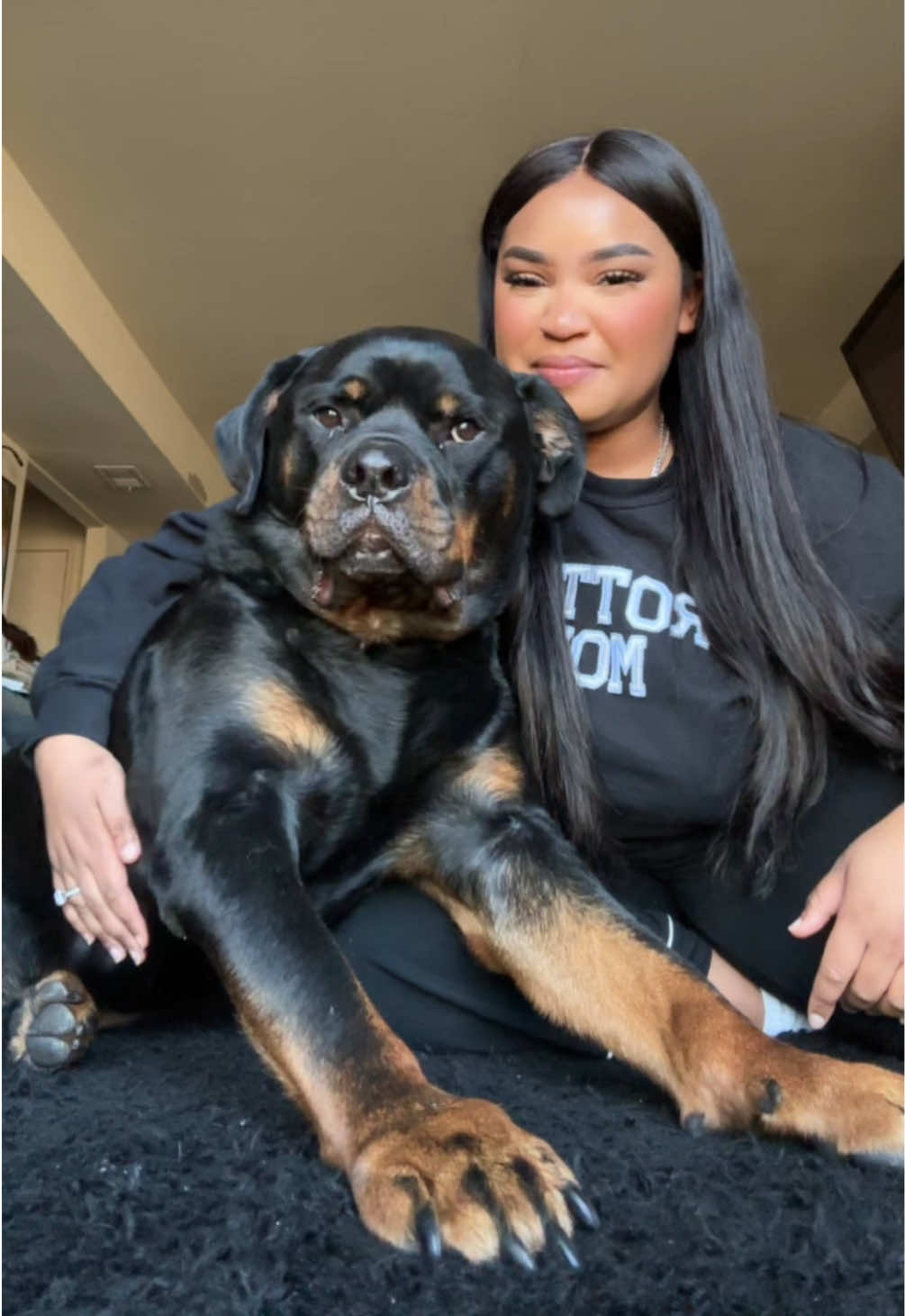 TikTok post by @chopfromgta for Plufl. Caption reads: @Plufl THE BEST HUMAN SIZED DOG BED 😩😂🥰 [...].