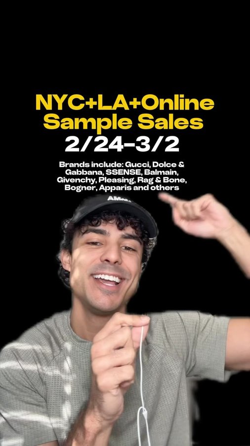 Instagram post by @hey.arthur.nyc for SSENSE. Caption reads: Here’s your weekly list of sample sales going on....