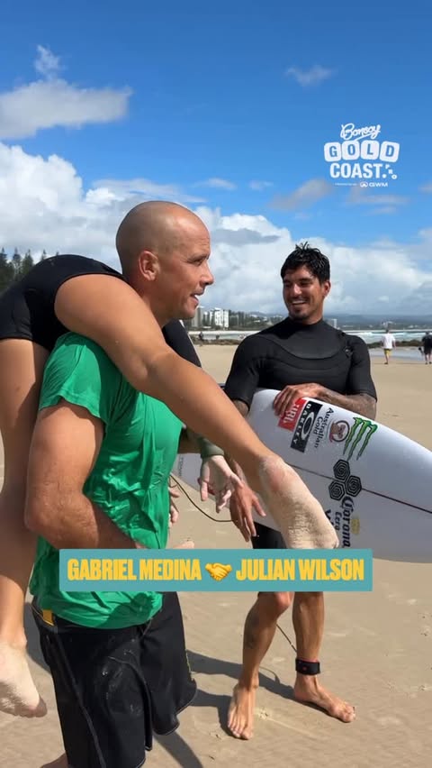 Instagram post by @julian_wilson for World Surf League. Caption reads: Always cool to see these two phenoms together,....