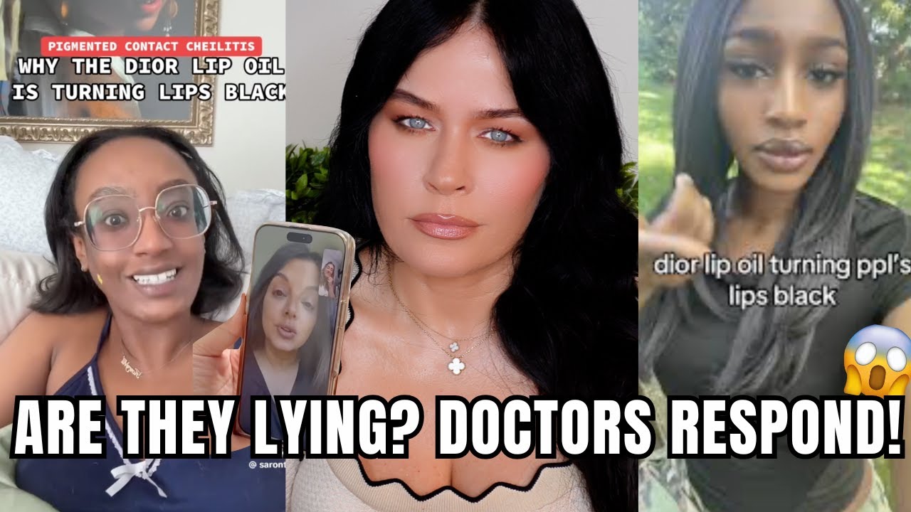 YouTube post by @alegrachetti444 for Allure. Caption reads: The Dior Lip Oil Scandal: A Doctor's Take.