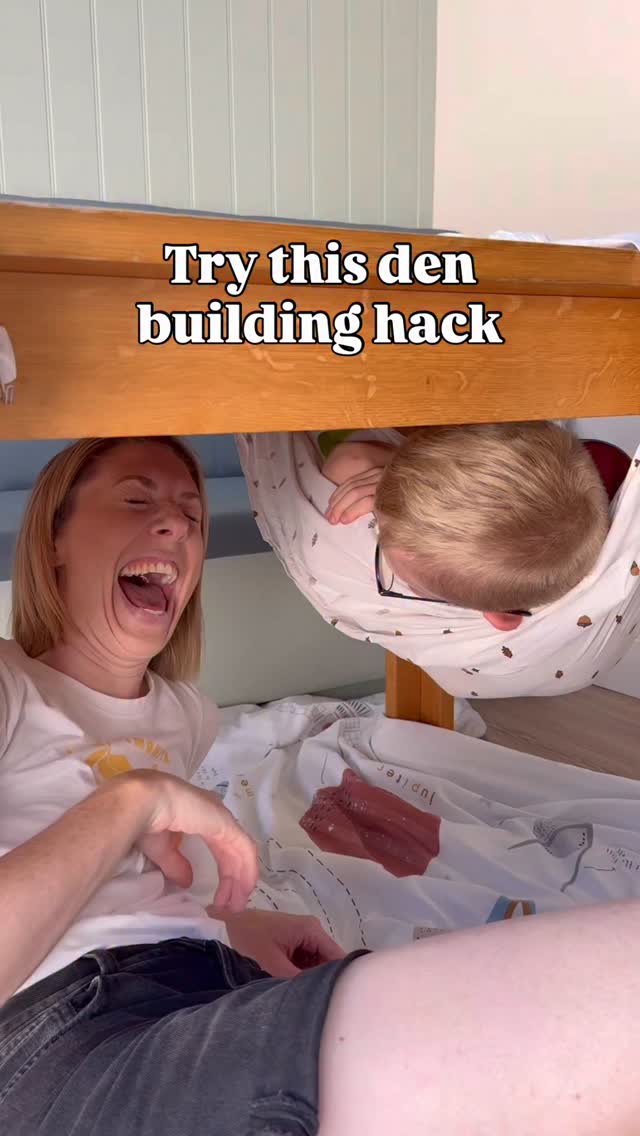 Instagram post by @muddlethroughmummy for Comfort UK & Ireland. Caption reads: Den building hack 👇 AD You spend ages building....