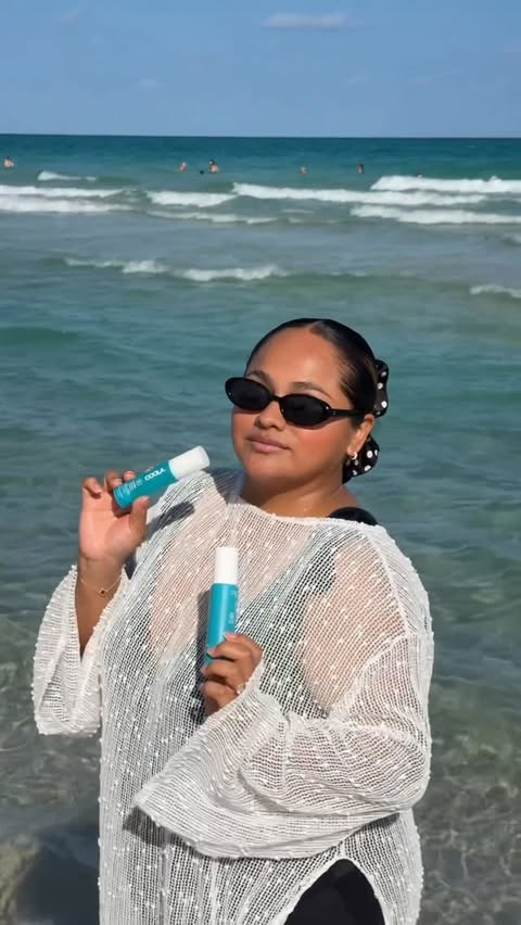 Instagram post by @valerianatttt for COOLA. Caption reads: Poolside with @coola and a GRWM on the beach with....