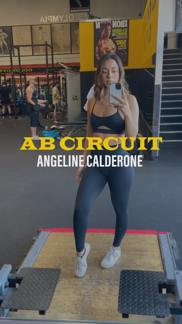 Instagram post by @angieqcalderone for Gold's Gym. Caption reads: ✨ A Must-Try Ab Circuit by @angieqcalderone !....