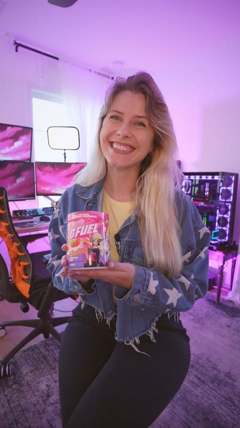 Instagram post by @noisybutters for G FUEL. Caption reads: MY NEW G FUEL FLAVOR "STRAWBERRY CANDY" 🍓💫 [...].
