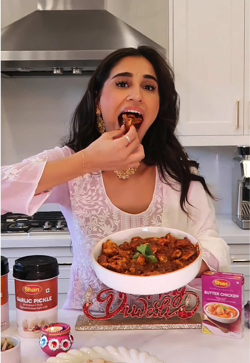 TikTok post by @tasmindhaliwal for Shan Foods. Caption reads: @Shan Foods Global brings that perfect flavor....