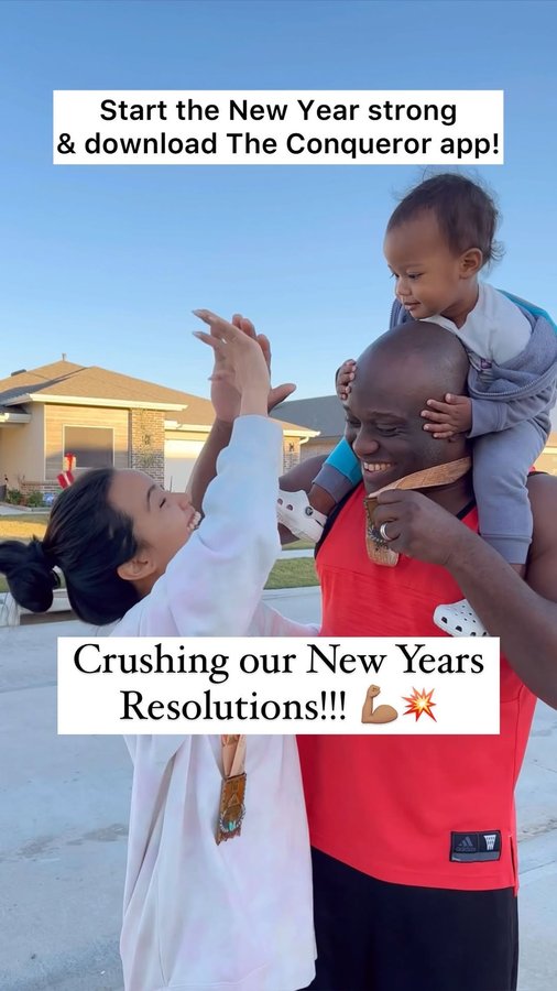 Instagram post by @nika.diwa for The Conqueror Virtual Challenges. Caption reads: How we crush our New Years’ Resolutions as a....