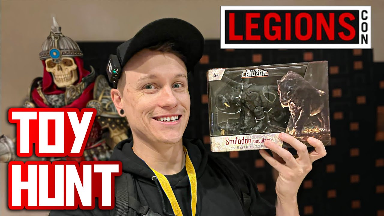 YouTube post by @sirdork730 for Entertainment Earth. Caption reads: I spent $500 at a Toy Show - Legions Con Toy Hunt.