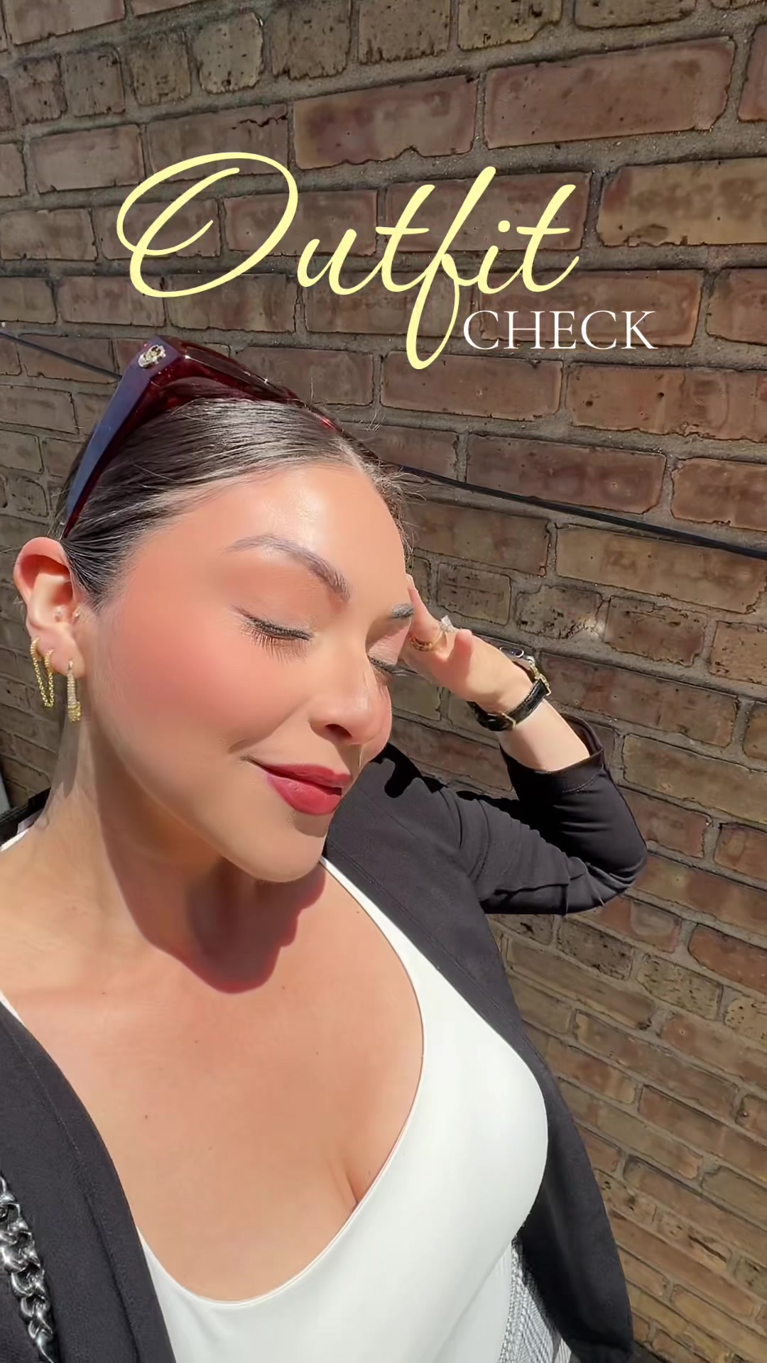 TikTok post by @_babyloba for Nine West. Caption reads: [...] check w/ @Coach @Gucci @ninewest 🍒⚜️ #OOTD....