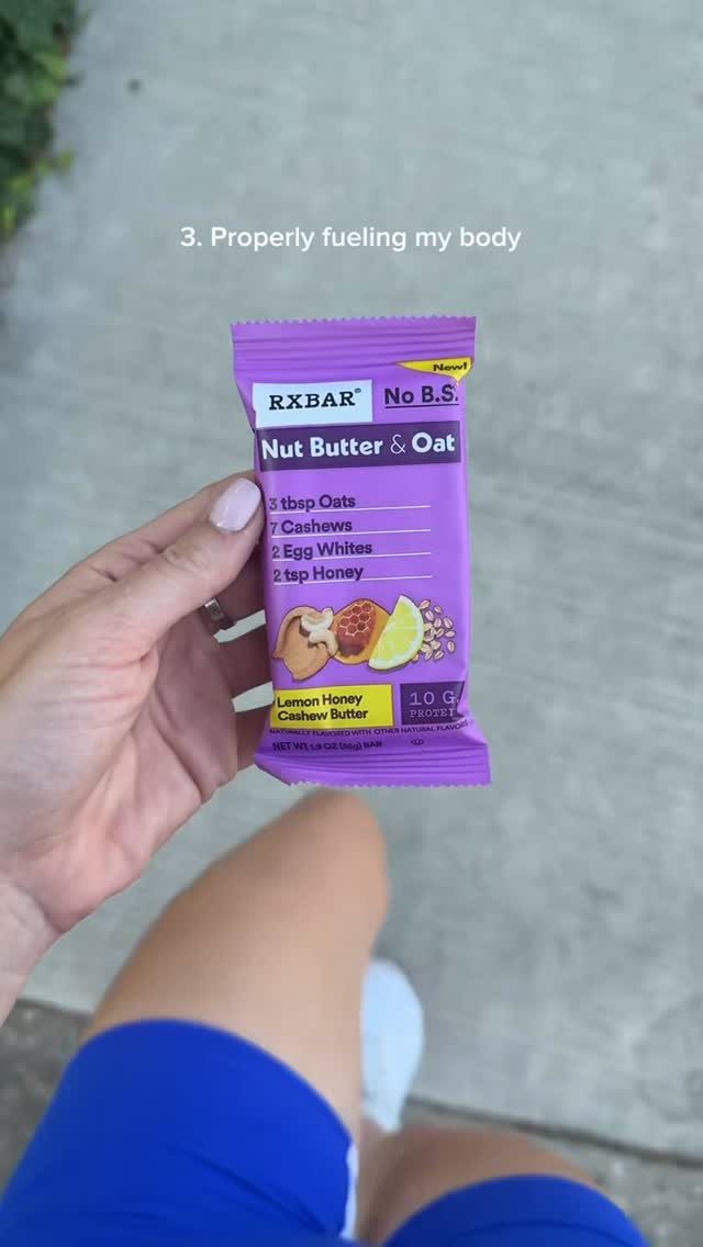 Instagram post by @shelbysacco5 for RXBAR. Caption reads: #AD Habits I am LOVING lately!
1. Waking up early....