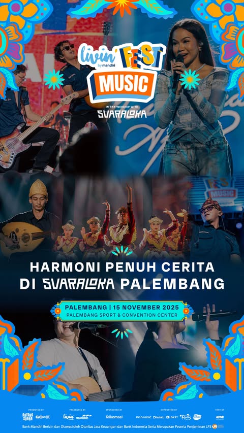 Instagram post by @antara.suara for Bank Mandiri. Caption reads: [...] Info lengkap: bmri.id/livinfest Bank Mandiri....