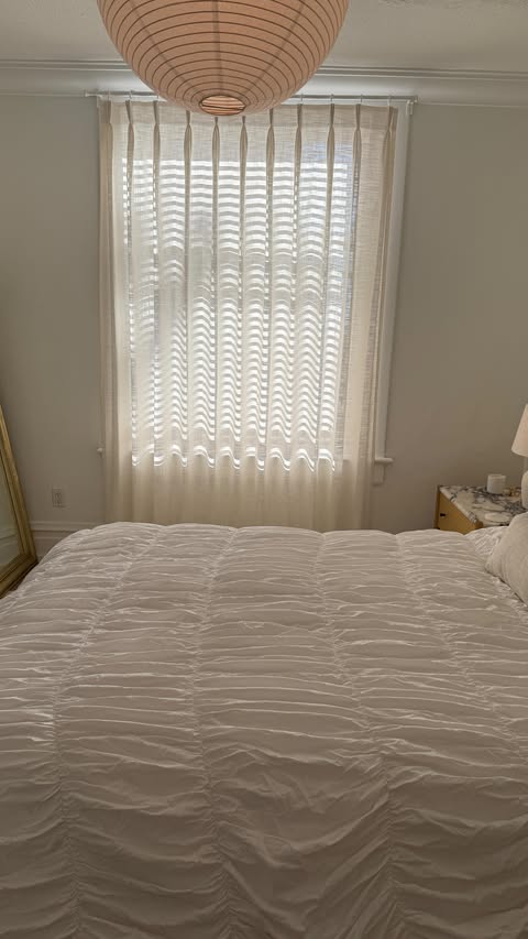 Instagram post by @zaraynaf for Twopagescurtains. Caption reads: Daylight glow → nighttime cozy ✨ my custom....