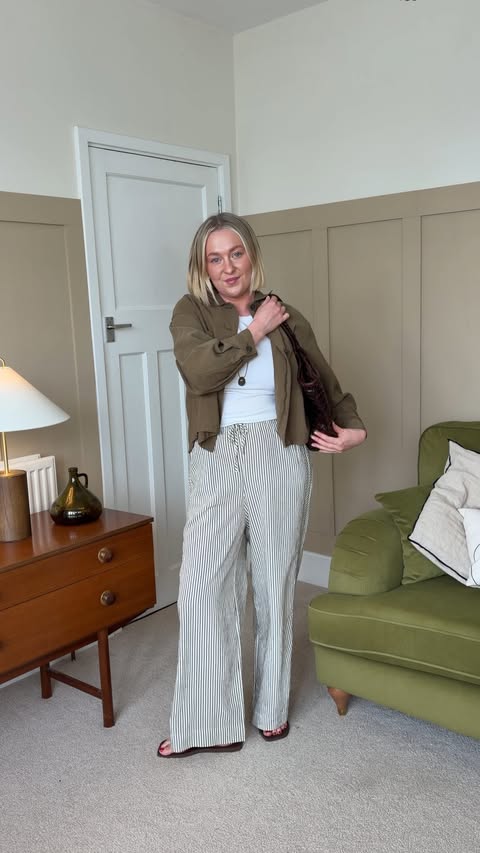 Instagram post by @alice_spearing for Hush. Caption reads: [...] ways to wear stripe trousers with....