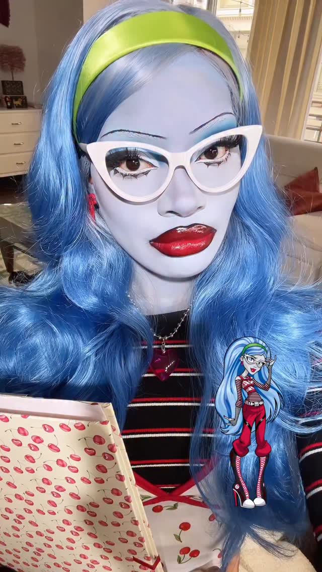 Instagram post by @isabelleikpeme for Monster High. Caption reads: ghoulia yelps! 🍒📚🧟‍♀️ @monsterhigh.