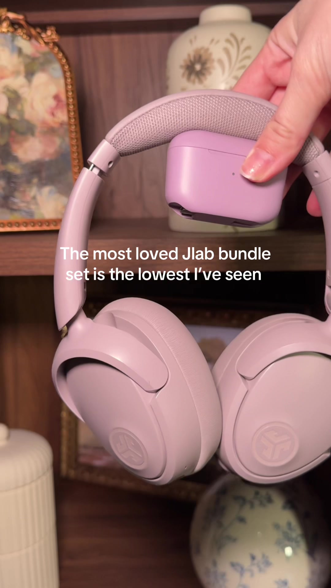 TikTok post by @raisingbabyt for JLab. Caption reads: Can’t go wrong with the @JLab Muave bundle set....