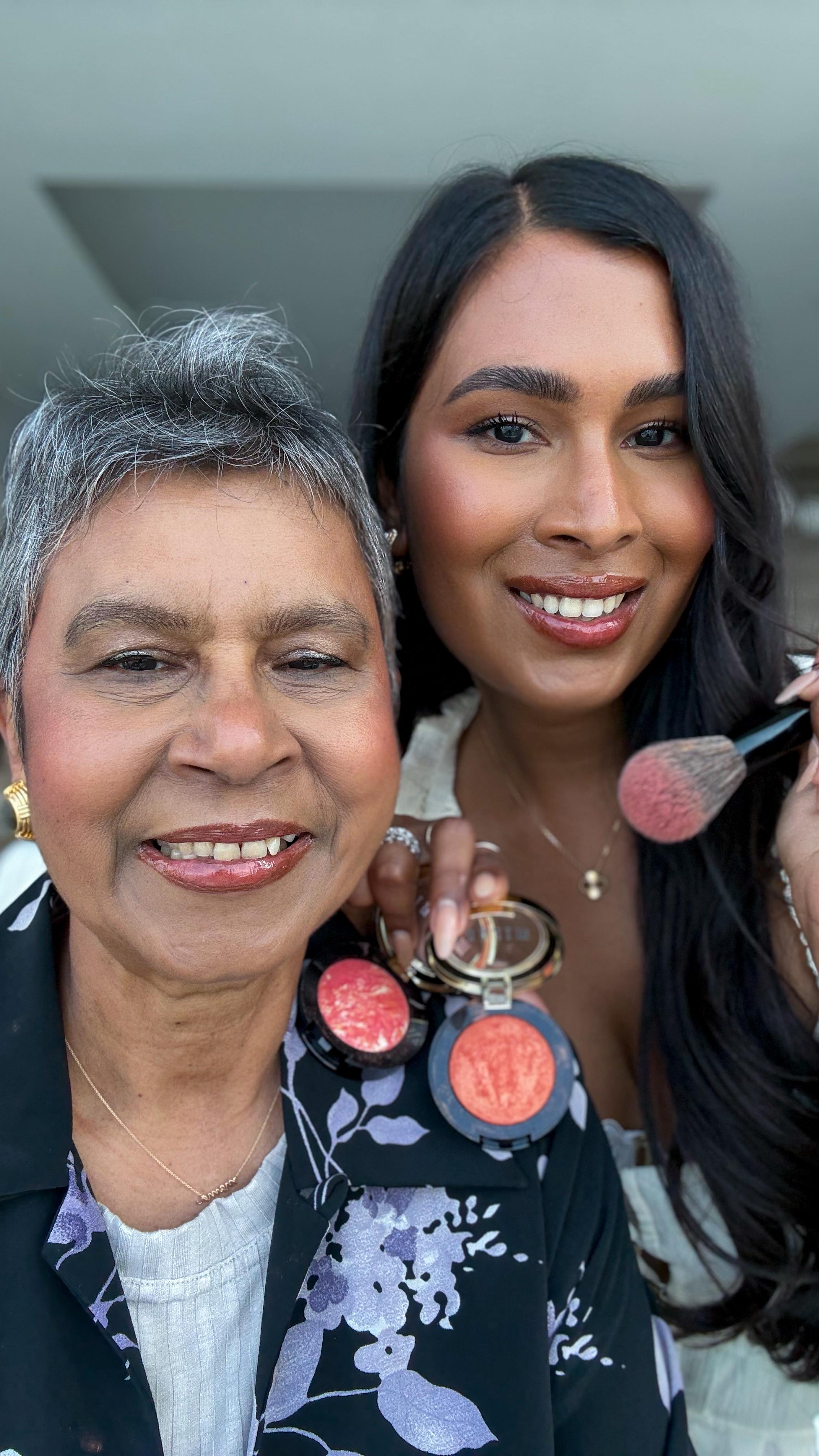 Instagram post by @justjamiep for Milani Cosmetics. Caption reads: My mom’s first time wearing makeup 🥺 with my....