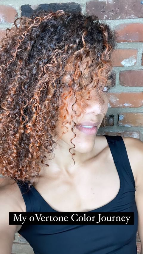 Instagram post by @dionnachambers for OVERTONECOLOR. Caption reads: I added ORANGE to my hair! Ahhhh 🧡

I recently....