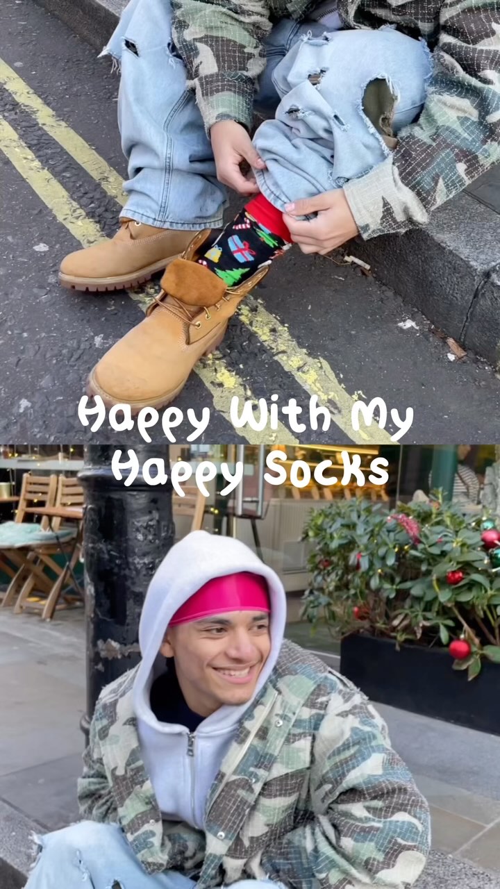 Instagram post by @uniformdisplay for Happy Socks. Caption reads: Styling the Happy Socks Holiday Collection 🧦.