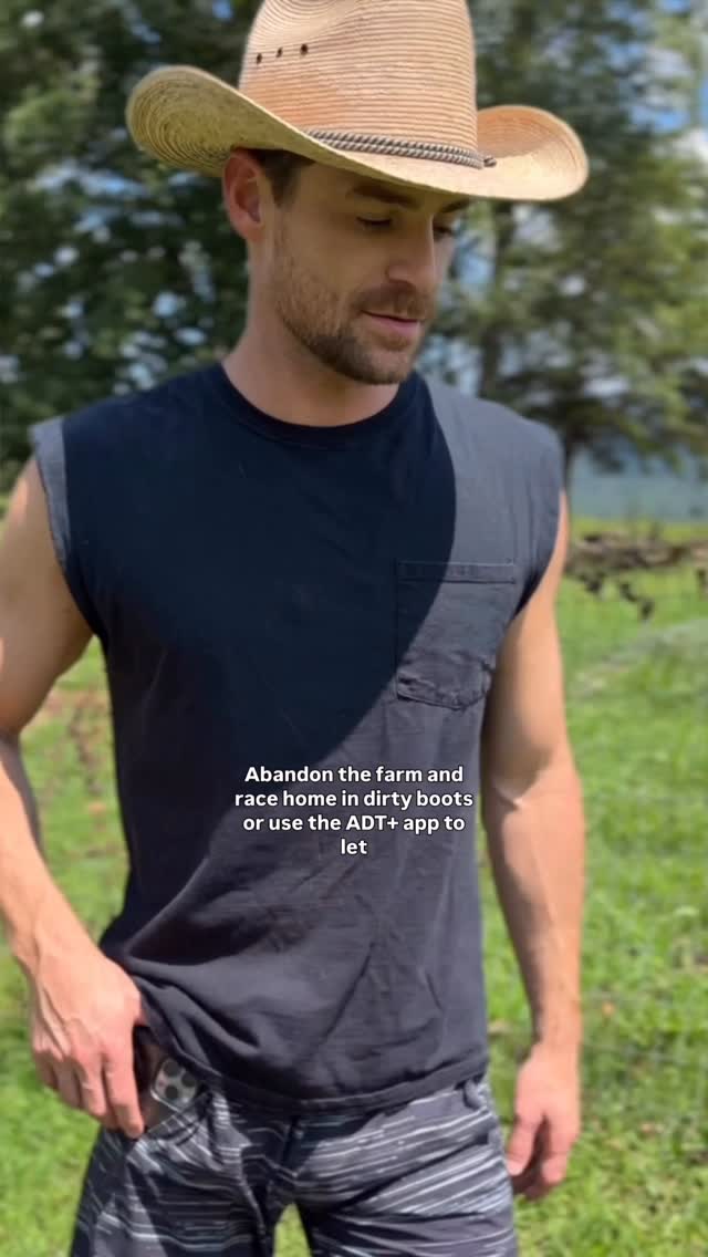 Instagram post by @pjandthomas for ADT. Caption reads: #ADTPartner #ADTAd Our farmhouse is 25 minutes....