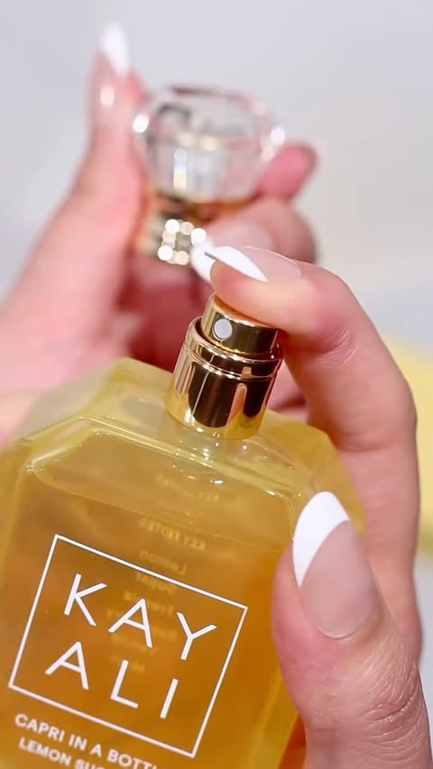 Instagram post by @mahnoor_malik17 for KAYALI FRAGRANCES. Caption reads: @kayali Capri in a Bottle eau de parfum Top notes....