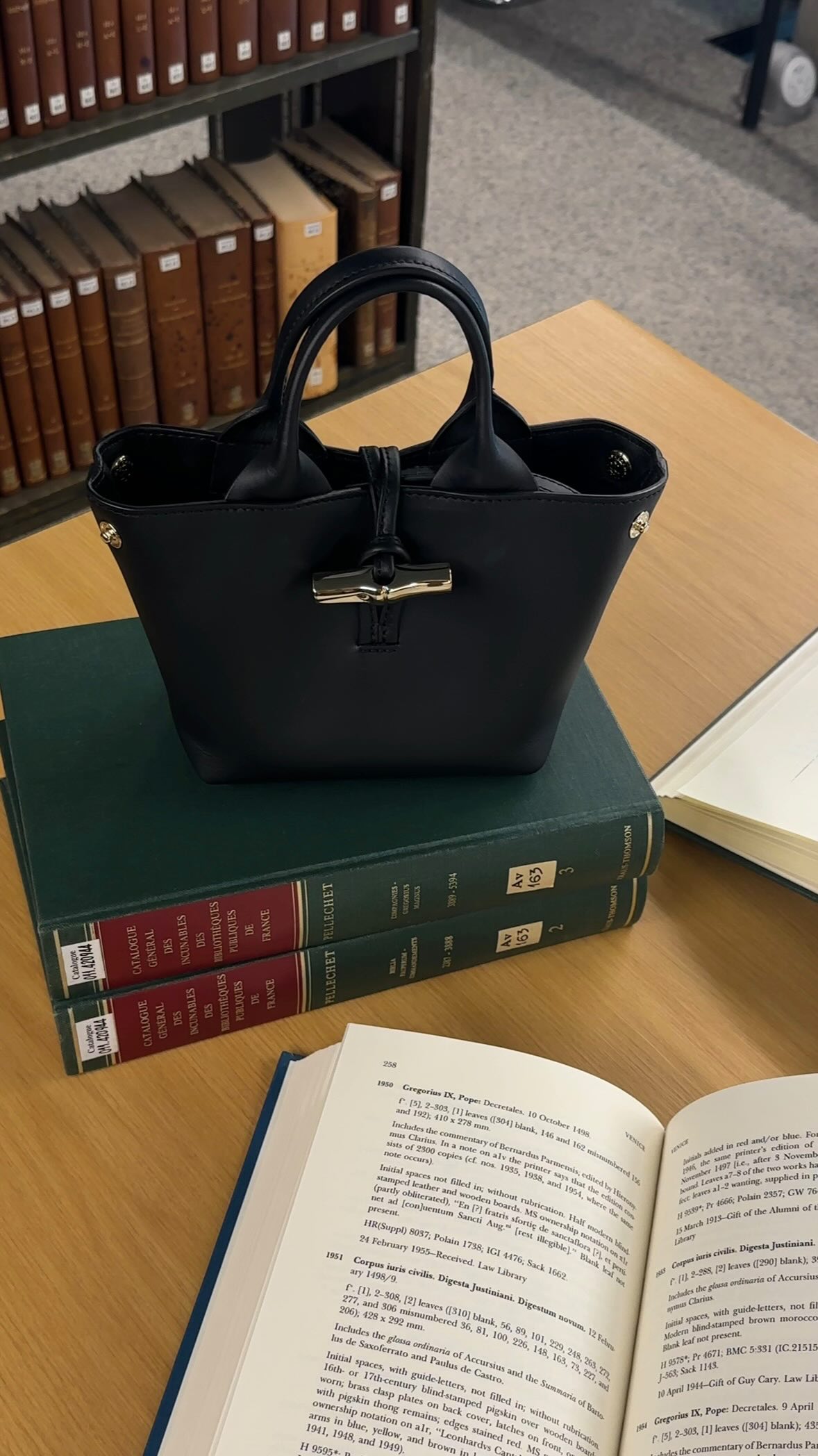 Instagram post by @carlacrnt for Longchamp. Caption reads: From a morning studying at the library, to an....