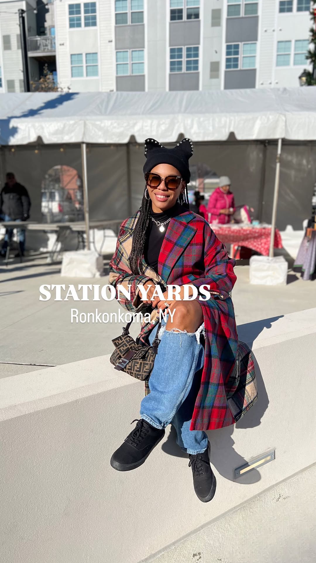 Instagram post by @melissaetn for Discover Long Island. Caption reads: @stationyardsli in Ronkonkoma is bringing holiday....