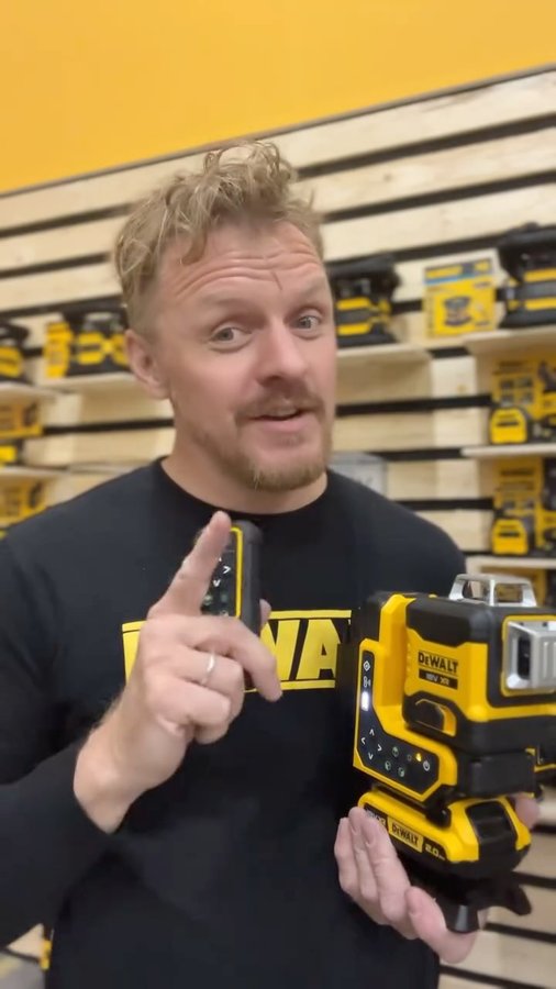Instagram post by @kwcdk for DEWALT. Caption reads: This new 18V Dewalt remote controlled green 3x360°....