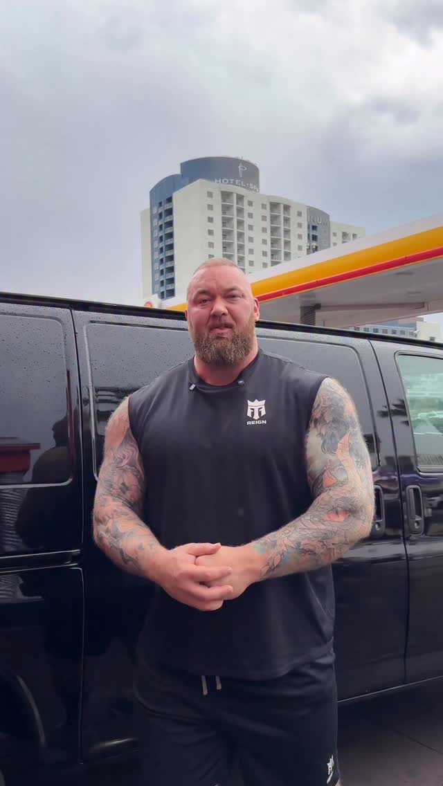 Instagram post by @thorbjornsson for Reign Body Fuel. Caption reads: When your delivery guy happens to be The Mountain....