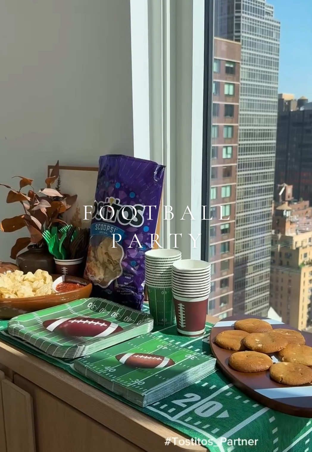 TikTok post by @elysian.living for Tostitos. Caption reads: #Ad hosting my first game day watch party and it....