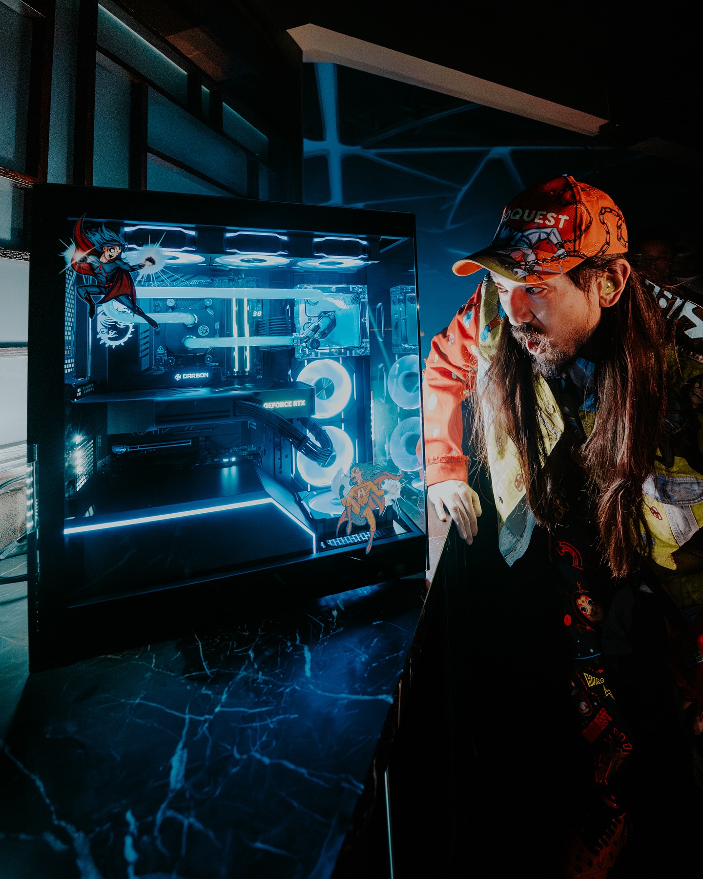 Instagram post by @steveaoki for NVIDIA. Caption reads: Blown away by this epic @nvidiastudio gift. The....