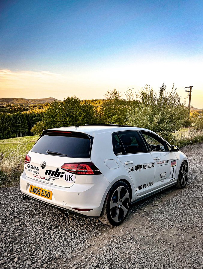 Instagram post by @gti.cat for VWB. Caption reads: This @germanautomods carbon LED steering wheel was....