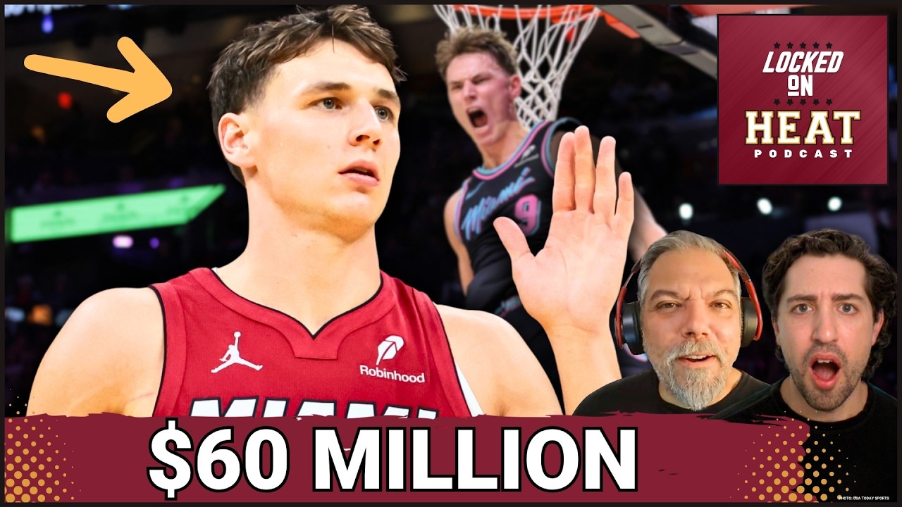 YouTube post by @LockedOnHeat for FanDuel. Caption reads: Pelle Larsson Gets $60M Extension — Did the Heat....