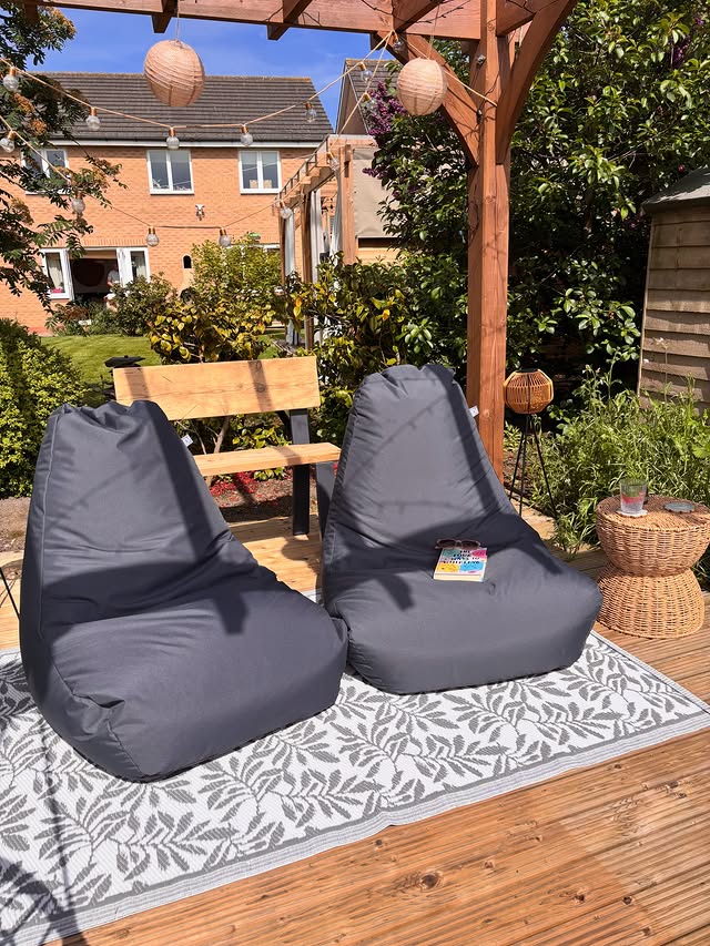 Instagram post by @the_vale_home for rucomfy beanbags. Caption reads: Ad l Why book a holiday when your view can look....