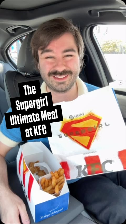 Instagram post by @minisuperheroestoday for KFC. Caption reads: [...] The Supergirl Ultimate Meal has landed at....