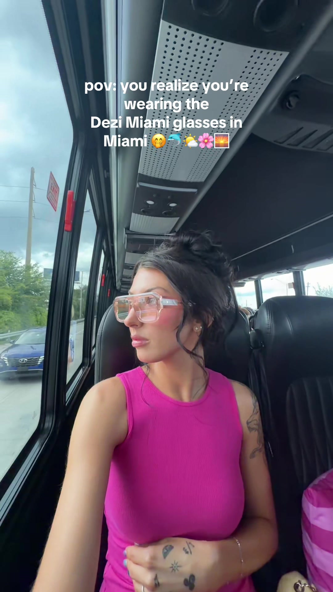 TikTok post by @dazeemaee for DEZI. Caption reads: [...] Lol perfect for Miami! @DEZI EYEWEAR #miami....
