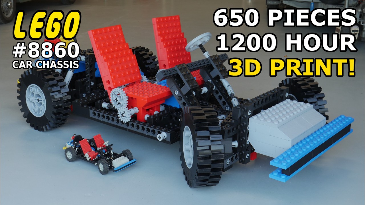 YouTube post by @MattDenton for Bambu Lab. Caption reads: Took Me 3 Years! - Lego 8860 Car Chassis - 3D....
