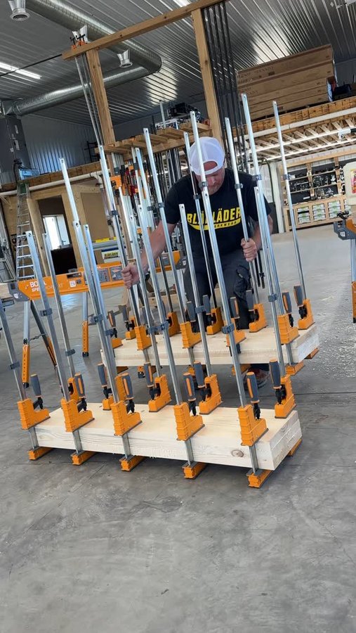 Instagram post by @dustylumberco for BORA Tool. Caption reads: Next steps for the stair treads: joint 2 sides on....