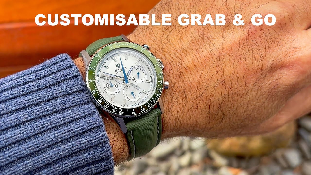 YouTube post by @PeterKotsa for Nivada Grenchen. Caption reads: Nivada Chronoking Racing - The Ideal Grab & Go....