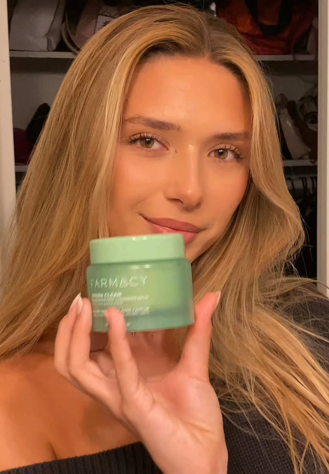 TikTok post by @tayla_stevenson for FarmacyBeauty. Caption reads: straight to bed in no time thanks to @Farmacy....