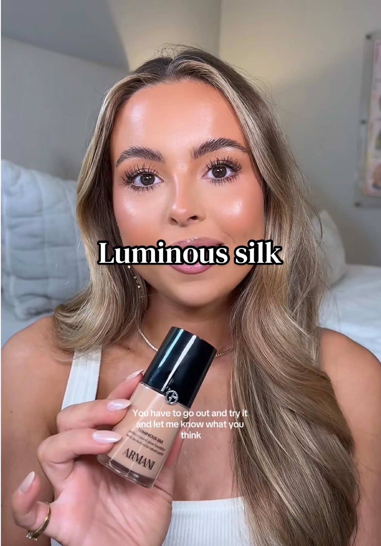 TikTok post by @mckennagoddard for Armani beauty. Caption reads: [...] wasn’t already incredible…. The @Armani....