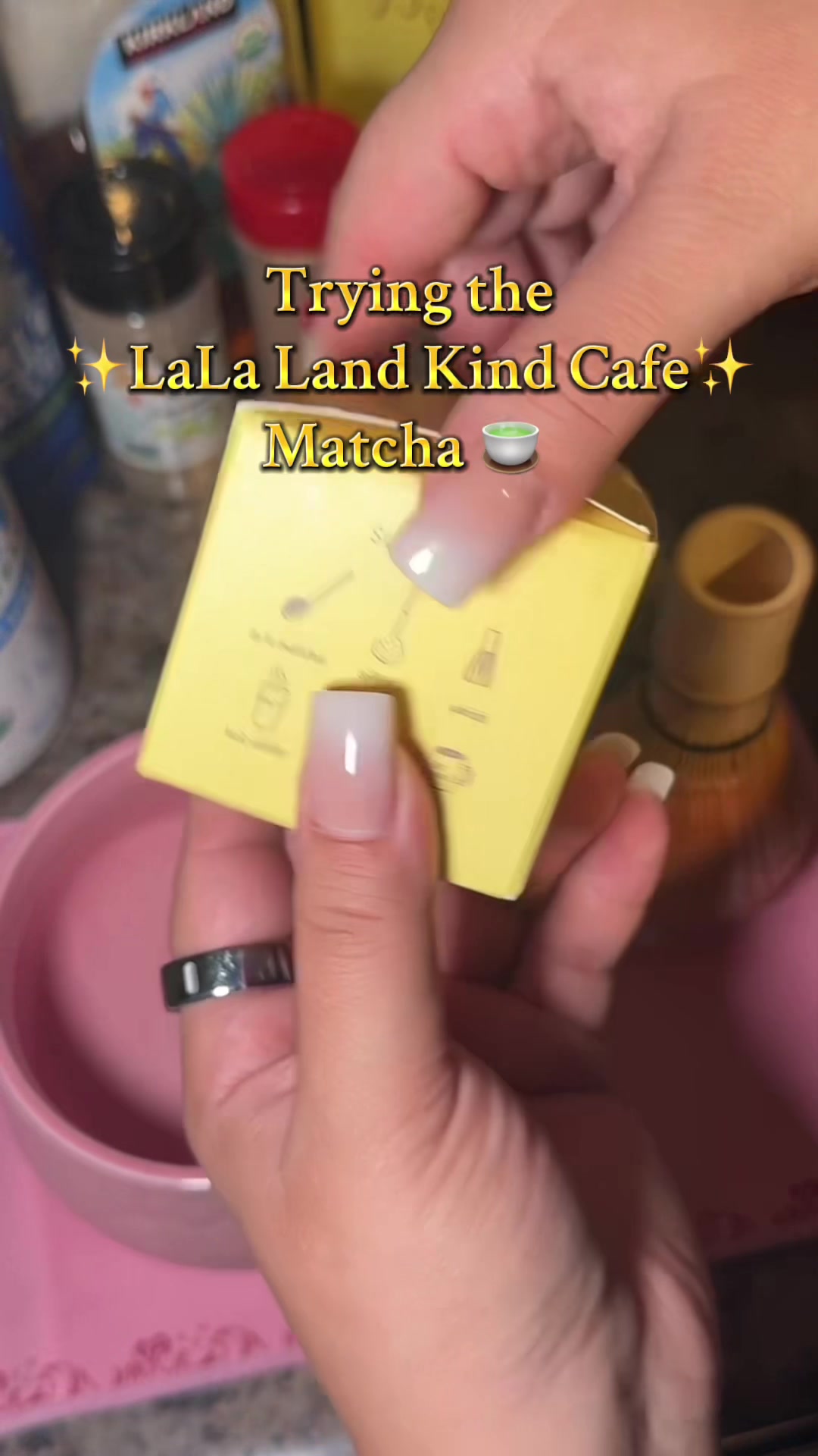 TikTok post by @itsjustmeelva for La La Land Kind Cafe. Caption reads: [...] matcha is 10/10 🤏🏼🤏🏼🙌🏼🫶🏼 @La La Land....